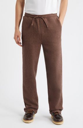 Percival Sorrento Pinstripe Cotton & Linen Drawstring Pants in Brown at Nordstrom, Size 30