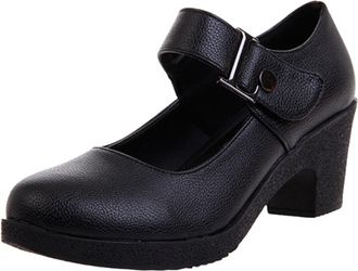 Generic Mary Jane Heels Shoes Four Season Dance Shoes Soft Womens Mid Heel Shoes Womens Comfort Shoes Size 7 (Black, 6.5)