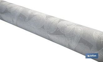 cofan Tovaglia resinata antimacchia disegno foglia rotolo 140cm x 20m 60% cotone e 40% poliestere bianco e grigio