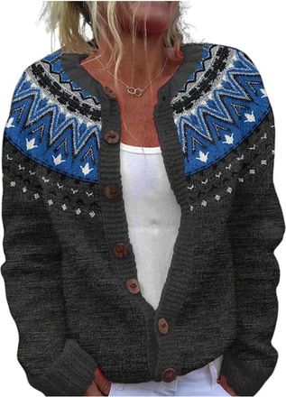 Generic Fairisle Cardigans for Women UK Christmas Tree Jumpers Cozy Nordic Sweater Norwegian Long Sleeve Open Front Knitwear V Neck Holiday Cardigan Autumn Wi