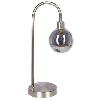 Beliani L&aacute;mpara De Mesa De Metal Plateado 41 Cm Pantalla Vidrio Escritorio Ramis