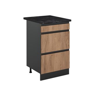 Vicco Mueble Bajo De Cocina R-line, Roble Dorado/antracita, 50 Cm Encimera Antracita, Vicco