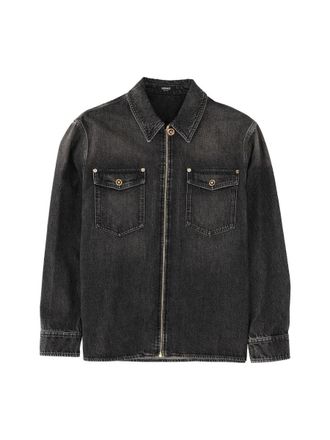Versace Washed Black Classic Cotton Denim Jacket