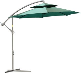 OUTSUNNY 2.7m Cantilever Banana Parasol Outdoor Sun Shade w/ Crank - Green | TJ Hughes