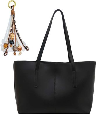 Generic Large Vintage Tote Bags for Women, Vegan Leather Shoulder Bag Laptop Bags, Lightweight Casual Commuting Handbags with Chic Pendant for School Work Tra