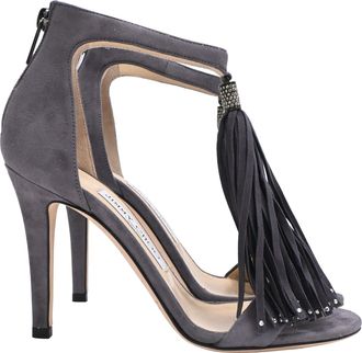 Jimmy Choo London Viola Tasseled Sandal Heels in Grey Suede