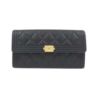 Chanel Pre-owned Wallets, female, Black, Size: ONE SIZE Pre-owned Boy Caviar Skin Long Wallet