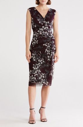 Connected Faux Wrap Mesh Midi Dress in Bordeaux at Nordstrom Rack, Size 14