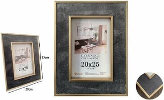 Trade Shop Trade Shop - Cornice Portafoto Per Foto Poster Quadri Tele 20x25cm Grigia Con Bordi Oro 70308