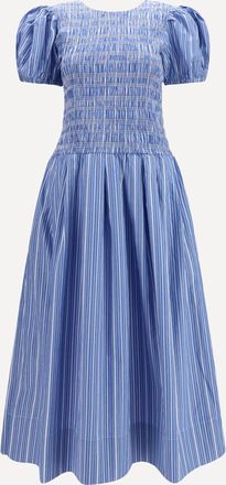 Ganni Abito in cotone a righe con maniche a palloncino Woman 36