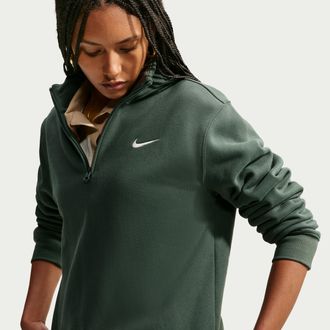 Nike Womens Studio Fleece Medium Weight 1/4-Zip Top in Green | IV4886-303