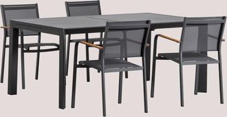 Sklum Set de mesa rectangular 180-240x100 cm extensible Starmi y 4 sillas de jardín apilables en aluminio Archer Sklum