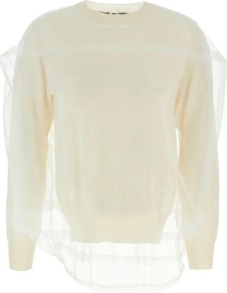Comme Des Gar&ccedil;ons Tulle Sweater - Dames - Ronde hals truien - Wit - M - Wol - Truien & Vesten