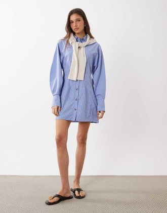 Asos Vestito camicia corto con vita stretta a quadretti blu navy