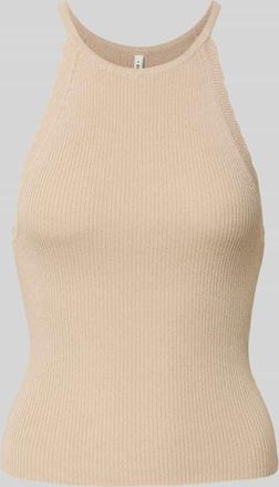 Only Slim Fit Top aus Feinstrick-Viskose-Mix Modell GEMMA in Sand, Gr&ouml;&szlig;e XL