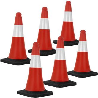 ECD Germany Set 6x Coni Stradali Segnaletici per il Traffico da 51 cm Rosso e Bianco Coni con Strisce Bianche Riflettenti Piloni con Base Pesante di Avvertimento