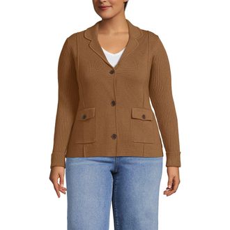 Lands End Drifter Ribbed Collared Blazer Sweater in Canyon Camel at Nordstrom, Size 3X