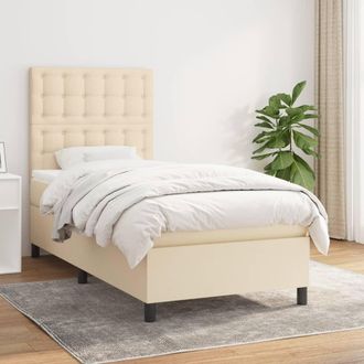 vidaXL Vidaxl - Cama Box Spring Con Colch&oacute;n Tela Color Crema 90x200 Cm