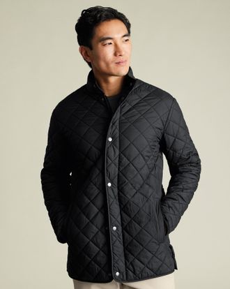 CHARLES TYRWHITT Diamond Quilted Polyester Jacket - Black Size Large by Charles Tyrwhitt