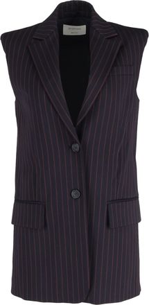 Max Mara Pre-owned Womens Max Sportmax Rossana Pinstripe Sleeveless Blazer in Navy Blue Wool - Size Small