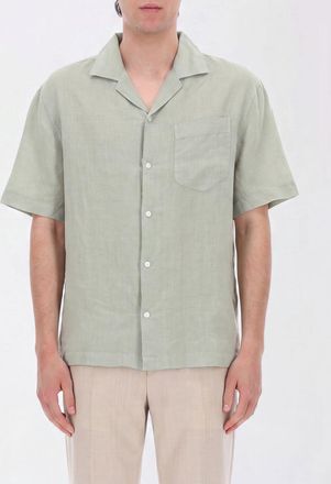 HUGO BOSS Camicia bowling a maniche corte in lino con colletto cubano