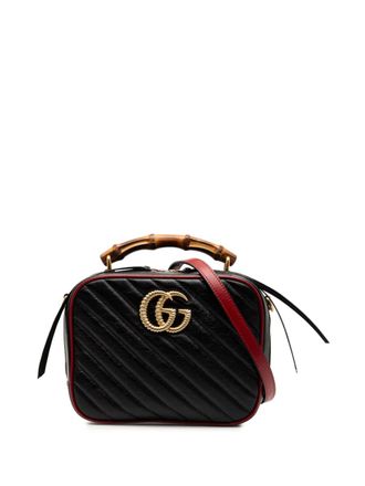 Gucci 2016-2025 Small GG Marmont Matelasse Diagonal Leather Torchon Bamboo satchel - Nero