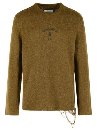 Maison Margiela Green Ribbed Crewneck Wool-Blend Sweater