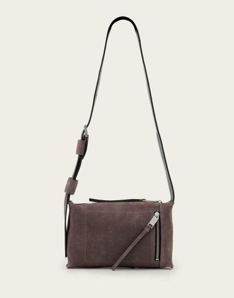 AllSaints borsa a tracolla Alba in pelle scamosciata marrone con zip