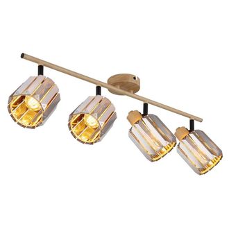 Netlighting Run Ceiling Spotlight Bar Wood Look K5 Crystals Smoke Colored 4x E14 in Brown