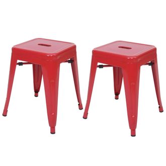 Hhg Set 2x Sgabelli Poggiapiedi Bistrot Design Industriale Hhg 804 Metallo Verniciato Rosso