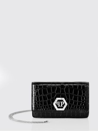 Philipp Plein Crocodile Print Leather Clutch with Rhinestone Hexagon