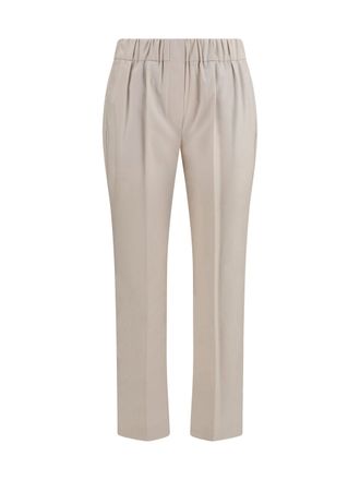 Brunello Cucinelli Womens Cotton Pants Oat Grain Trousers