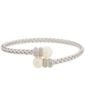Meshmerise 18K Over Silver 0.15 Ct. Tw. Diamond Pearl Mesh Bangle