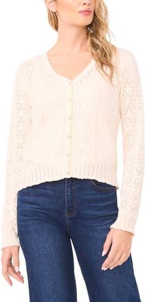 CeCe by Cynthia Steffe Pointelle Stitch Bow Cotton Cardigan in Eggnog at Nordstrom, Size Xx-Small