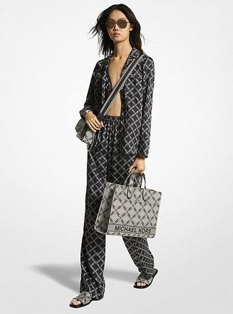 Michael Kors MK Oberteil Im Pyjama-Stil Aus Satin Mit Empire-Logomuster - Schwarz - Michael Kors