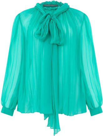 Alberta Ferretti Blouse met strik - Dames - Blouses - Groen - XL - Overhemden