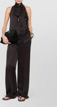 Gucci silk printed tie halterneck sleeveless blouse