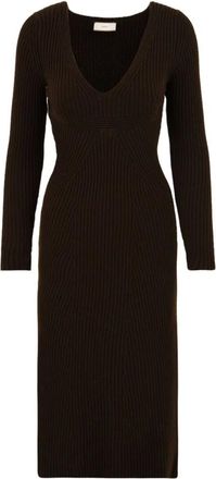 Akep Kleedjes, Dames, Bruin, M, Wol, Lange jurk met V-hals
