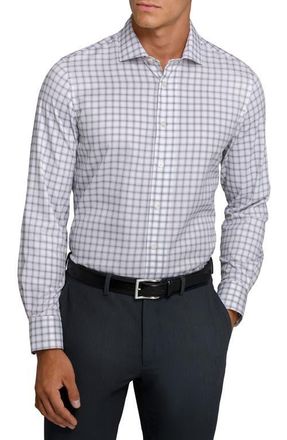 W.R.K Reworked Slim Fit Grey Check Print Cotton Dress Shirt in White/Grey at Nordstrom, Size 17.5 - R