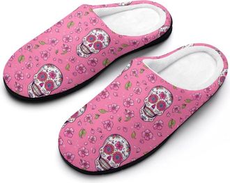 Generic Skull Cherryflowers Womens Slippers Warm House Slippers Indoor House Shoes with Anti-Skid Rubber Sole