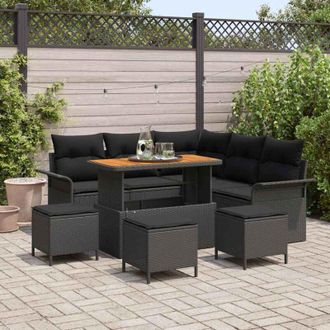 vidaXL Vidaxl - Conjunto De Sof&aacute; De Jard&iacute;n 9 Pcs Negro Rat&aacute;n Sint&eacute;tico