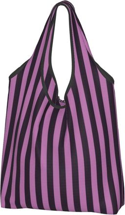 Generic Reusable Grocery Bag,Purple And Black Stripes Washable Cloth Storage Bag Lightweight Shopping Tote For Women
