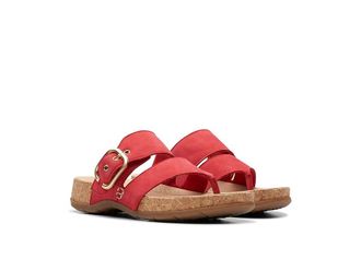 Clarks Reileigh Park Womens Sandals Cherry Nubuck : 7 D - Wide, Leather/Rubber