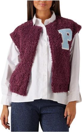 Pom Amsterdam Gilet Teddy Baseball - Dames - Bodywarmers - Paars - L - Polyester - Jassen