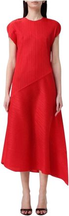 Meimeij Kleedjes, Dames, Rood, L, Polyester, Rode Elegante Midi Jurk