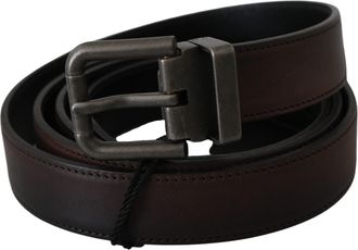 Dolce & Gabbana Solid Brown Leather Gray Buckle Mens Belt