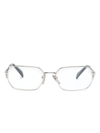 Prada triangle-logo rectangle-frame glasses - Silver