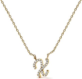 House of Brilliance 14K Yellow Gold Diamond Accent K Initial Script Style Pendant Necklace