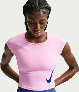 Nike Womens Tempo Swoosh Dri-FIT Cap-Sleeve Running Top in Pink | IF4998-654
