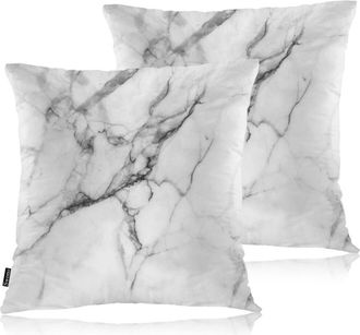 OEM Fundas De Coj&iacute;n Decorativas Con Estampado De M&aacute;rmol, Fundas Cuadradas De Coj&iacute;n En Negro Ahumado (45 X 45 Cm), Blanco Y Gris, Paquete De 2 Unidades - A